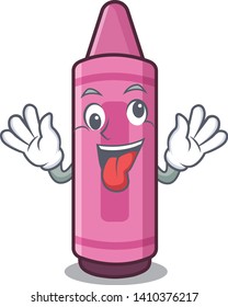 Crazy pink crayon above cartoon school book