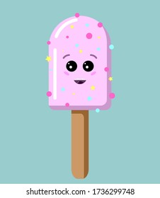 Crazy pink ice cream with. Cartoon style illustration for sticker, postcard and t shirt design.