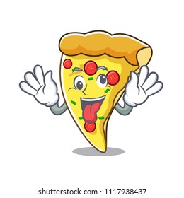 Crazy pizza slice mascot cartoon