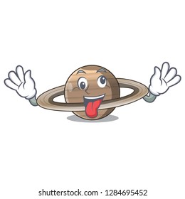 Crazy planet saturn above the sky cartoon