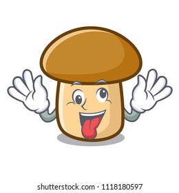 Crazy porcini mushroom mascot cartoon