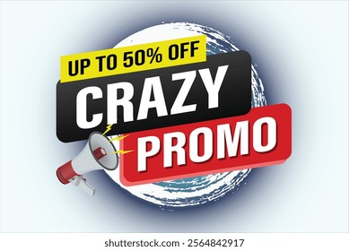 crazy promo sale word mega phone concept vector illustration and 3d style, landing page, template, ui, web, mobile app, poster, banner, flyer, background, gift card, coupon, label, wallpaper

