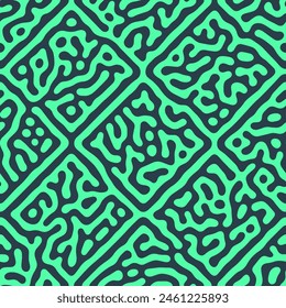 Crazy Psychedelic Art Graphic Turquoise Black Seamless Pattern Vector Abstraction. Repetitive Bizarre Trippy Abstract Background. Hypnotic Intricate Structure Endless Ornament. Modern Art Illustration