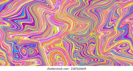 Crazy psychedelic seamless marble pattern with hallucination twists. Vector liquid acrylic texture. Flow art. 70s textile background. Tie dye simple artistic effect. Groovy design