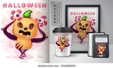 Crazy pumpkin poster and merchandising. Vector eps 10
