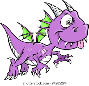 Arte De Ilustración Animal De Dragon Púrpura Loco