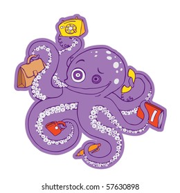 crazy purple octopus. Vector illustration