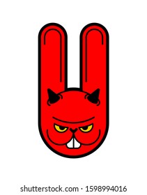 Crazy Rabbit. Angry hare. Devil bunny. Mad animal. Vector illustration