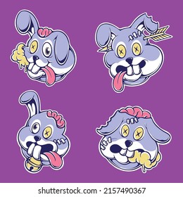 crazy  rabbit  asset  vector set 