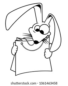 Crazy rabbit keeps the package. discount concept, holiday sale, vector illustration.