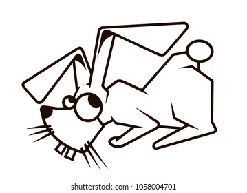crazy rabbit logo. Black and white. vector illustration.