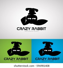 Crazy Rabbit Logo Design For Creative Business. Vector Logo Template.