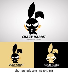 Crazy Rabbit Logo Design In Cute Style For Creative Business, Pet Shop, Animal Food Shop And Store. Vector Logo Template.