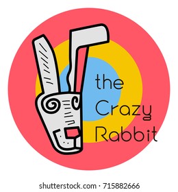 Crazy rabbit vector icon art and illustration