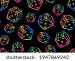 Crazy rainbow seamless pattern with flying contoured rainbow colors game cubes in doodle style. Perfect for decor of kids playroom, textiles, weekend, packaging. Stay home, hobby time.