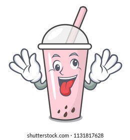 Crazy raspberry bubble tea character cartoon