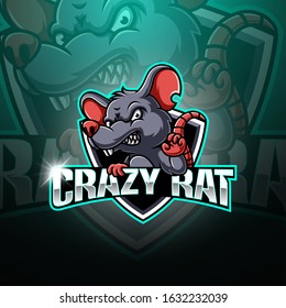 Crazy Rat Esport Mascot Logo Design