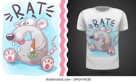 Crazy rat - idea for print t-shirt. Hand draw