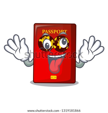 Crazy red passport isolated on with cartoon