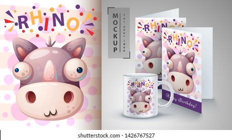 Crazy rhino - mockup for your idea. Vector eps 10