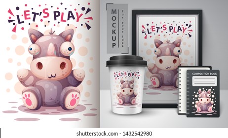 Crazy rhino - mockup for your idea. Vector eps 10