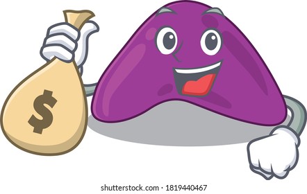 Crazy rich adrenal mascot design having money bags