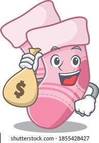 Crazy rich baby socks mascot design having money bags