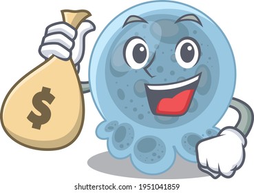 Crazy rich Cartoon picture of pasteurella having money bags. Vector illustration