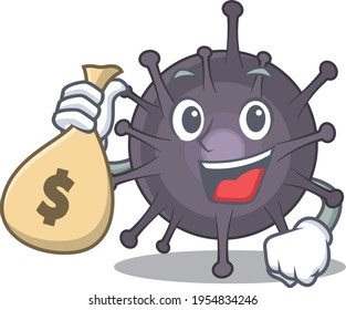Crazy rich Cartoon picture of salmonella having money bags. Vector illustration