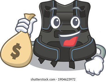 Crazy rich Cartoon picture of scuba buoyancy compensator having money bags