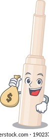 Crazy rich concealer stick mascot design having money bags