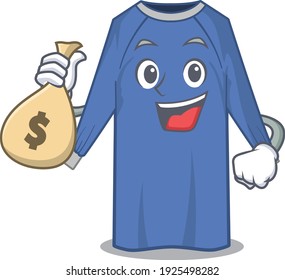 Crazy rich disposable clothes mascot design having money bags