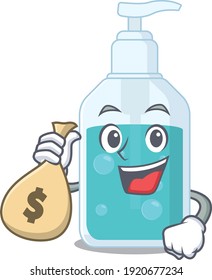Crazy rich hand sanitizer mascot design having money bags