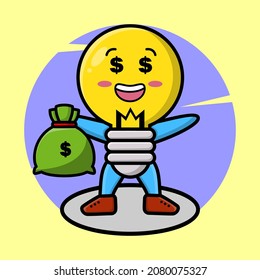 Crazy rich lamp mascot cartoon with bank sack shaped funny style design for t-shirt, sticker, logo element for t-shirt, sticker, logo element