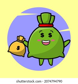 Crazy rich money bag mascot cartoon with bank sack shaped funny style design for t-shirt, sticker, logo element for t-shirt, sticker, logo element