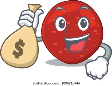 Crazy rich peperoni mascot design having money bags. Vector illustration