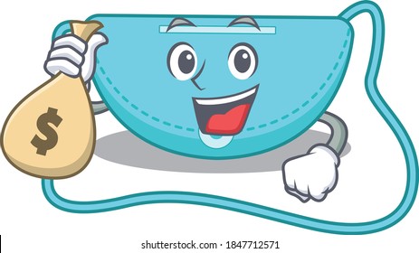 Crazy rich sling bag mascot design having money bags