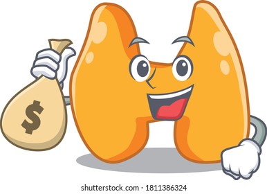 Crazy rich thyroid mascot design having money bags
