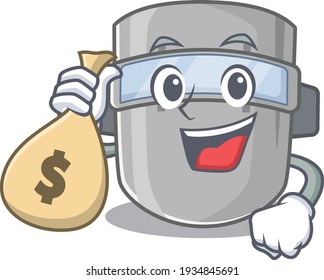 Crazy rich welding mask mascot design having money bags