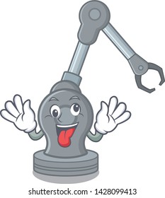 Crazy robotic arm machine above cartoon chair