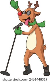 Crazy rudolph reindeer singing vector illustration