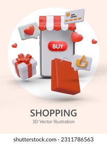 Crazy sale. Avalanche of purchases. Be in time to buy necessary product with special phone application. Vertical advertising form with 3D illustration and place for text