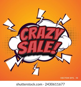 Crazy Sale banner in comic book style on yellow background