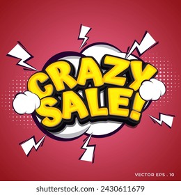 Crazy Sale banner in comic book style on red background