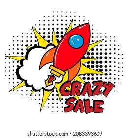 Crazy sale. Comic book explosion with text -  Crazy sale. Vector bright cartoon illustration in retro pop art style. Can be used for business, marketing and advertising.  Banner flyer pop art comic