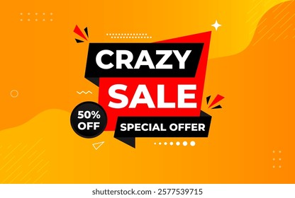 Crazy Sale offer Background. Sale banner design template. Vector illustration. Market promotion banner and crazy discount announcement background vector illustration