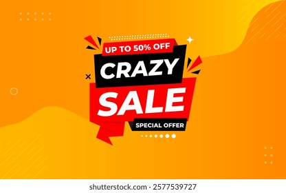 Crazy Sale offer Background. Sale banner design template. Vector illustration. Market promotion banner and crazy discount announcement background vector illustration