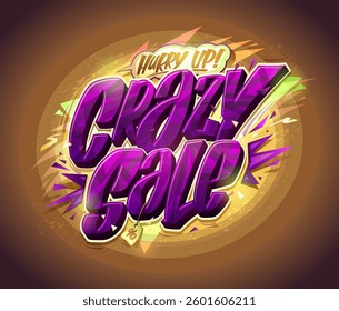 Crazy sale vector poster mockup with a fancy lettering, suitable for web or print