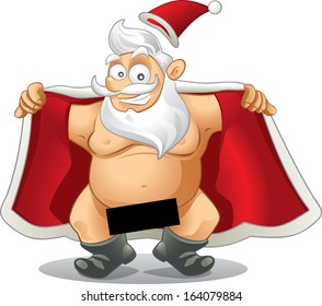 Crazy Santa - Vector cartoon of a flasher Santa. The censor box is great for high visibility text. File type: vector EPS AI8 compatible.  