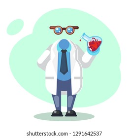 Crazy Scientist Is Conducting A Scientific Experiment. Funny Character. Cartoon Vector Illustration. Mad Professor. Science Experiment. Invisible Man. Person With Glasses. Flat Cartoon Vector